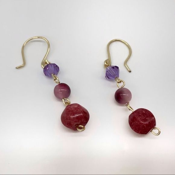 NEW Handmade Beautiful Ruby Jade Swarovski and Jasper Earring - Picture 2 of 2